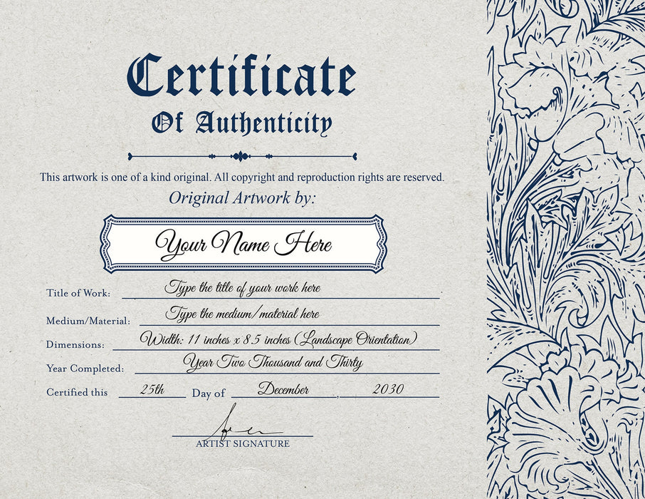 Customizable Certificate of Authenticity Template, Diy Editable Authen ...