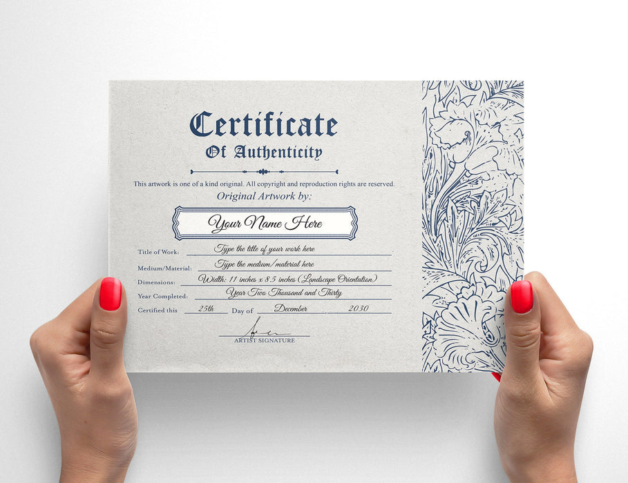 Customizable Certificate of Authenticity Template, Diy Editable Authenticity Certificate