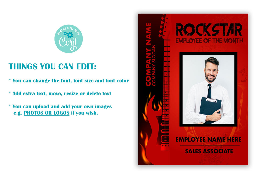 Editable Rockstar Employee of the Month Certificate | PRINTABLE Employee Recognition  | Instant Download |