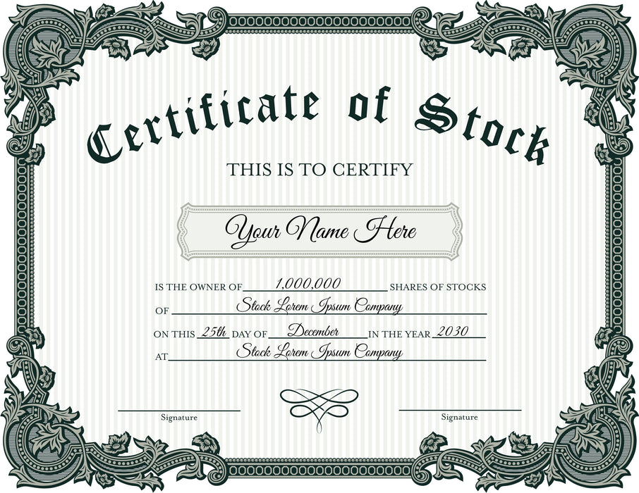 EDITABLE Certificate of Stock Template, Printable Green & White Stock Certificate Template, Vintage Style Stock Certificate DIY Template
