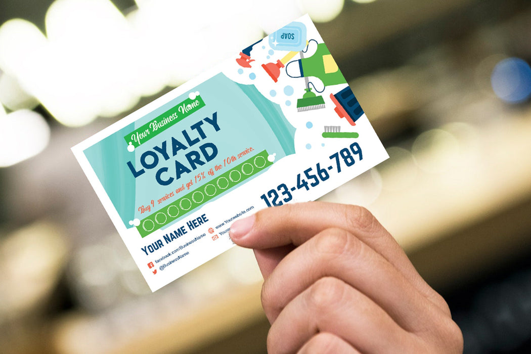 Digital Cleaning Service Loyalty Card for Cleaning Business Blue | Cleaning Service Rewards Card Template