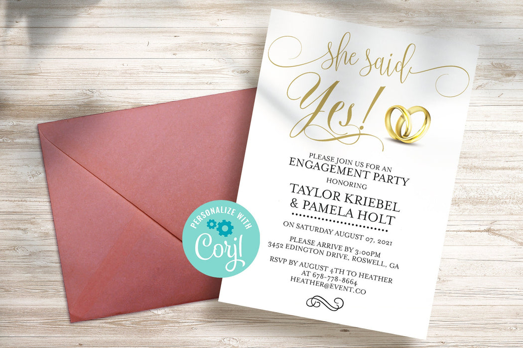 Editable Minimalist She Said Yes Invitation, Engagement Party Invitation Template, DIY Engagement Party Invitations, Editable Engagement Printable