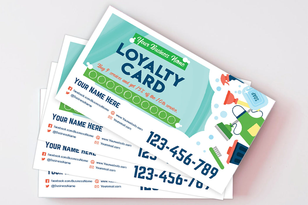 Digital Cleaning Service Loyalty Card for Cleaning Business Blue | Cleaning Service Rewards Card Template