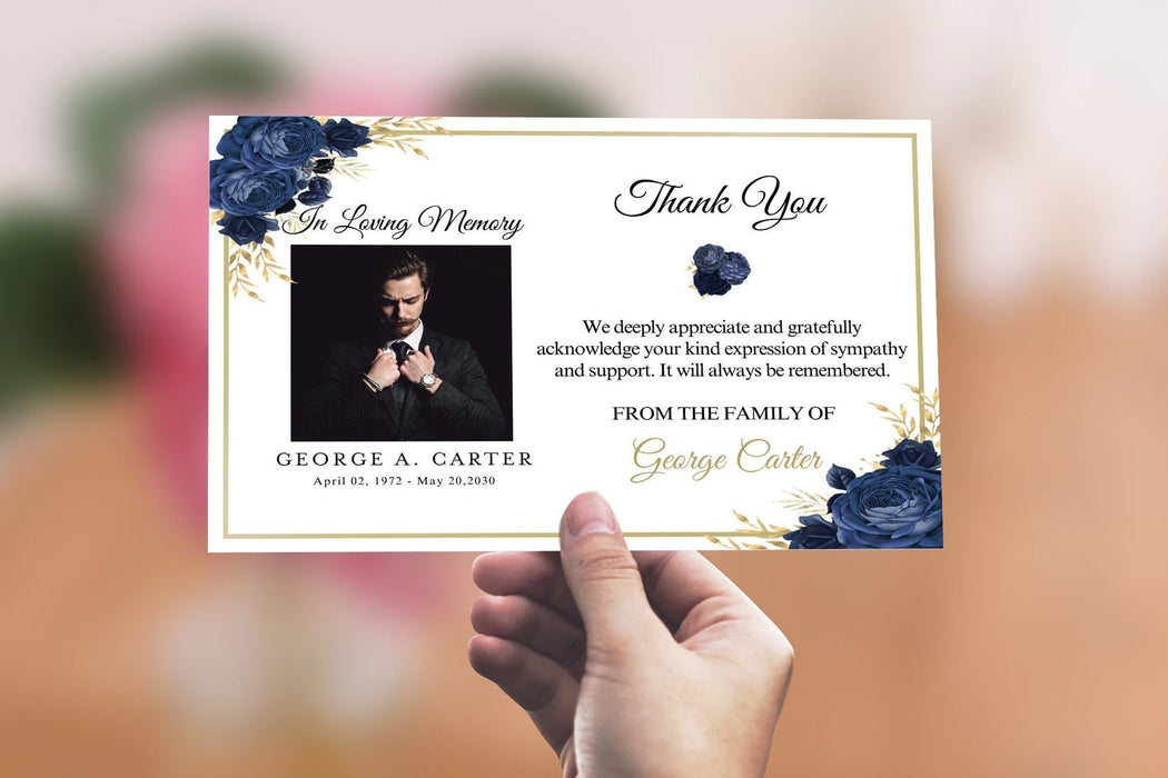 Editable Rose Sympathy Thank You Card for Man or Woman, Downloadable and Printable Funeral Thank You Card Template