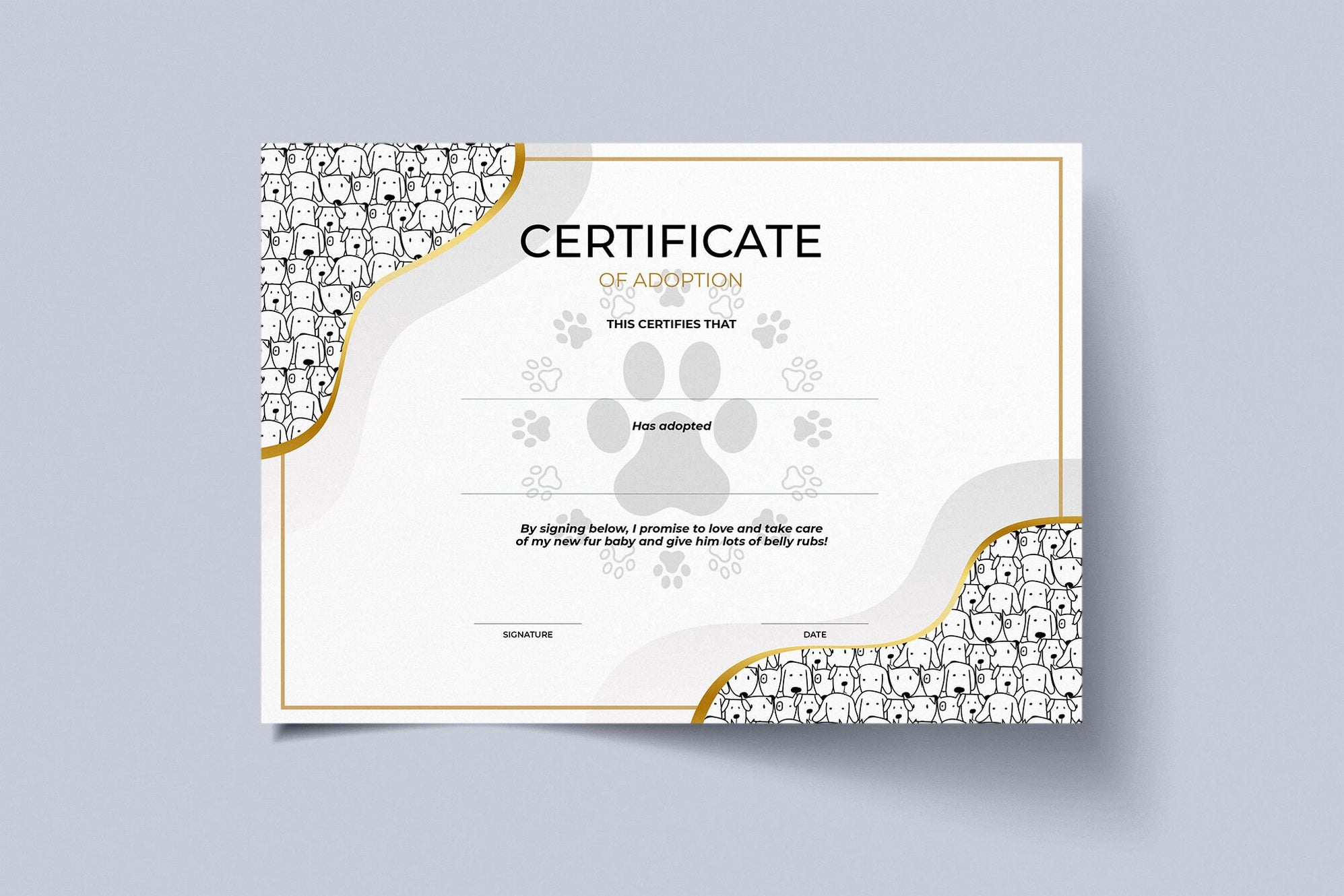 PDF Blank Dog Adoption Certificate Template, Printable Puppy Adoption ...