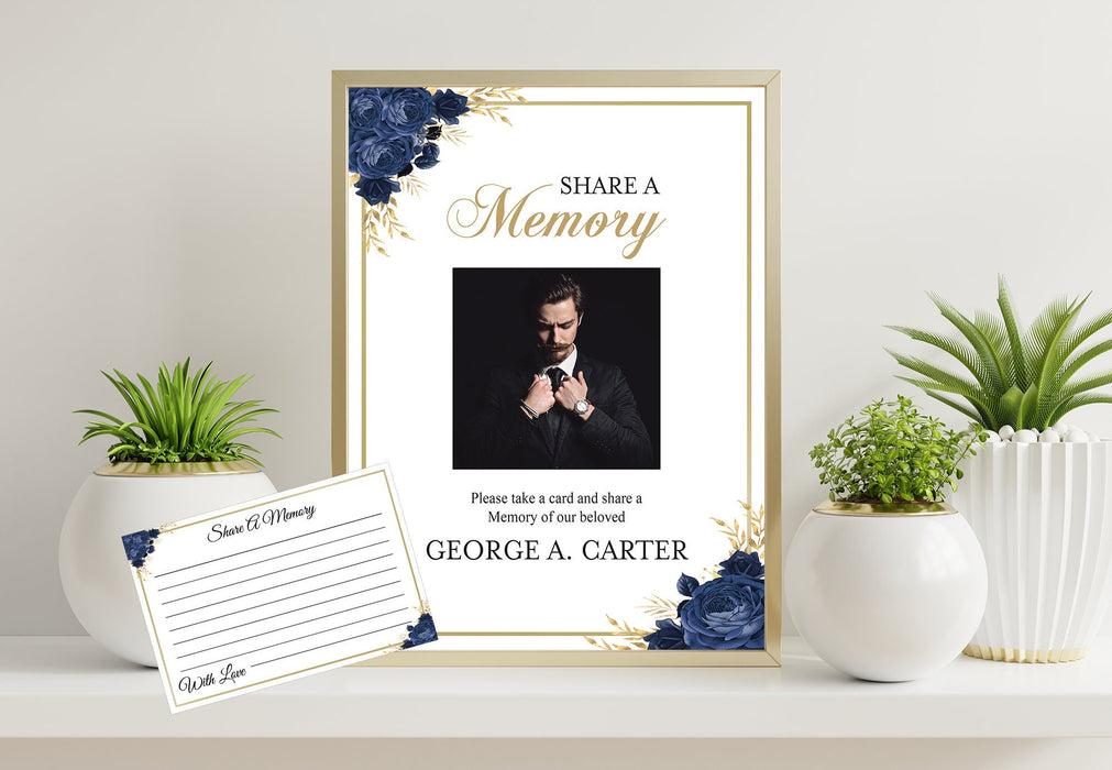 Editable Funeral Share a Memory Card and Sign, DIY Blue Rose Funeral Template, Funeral Keepsake