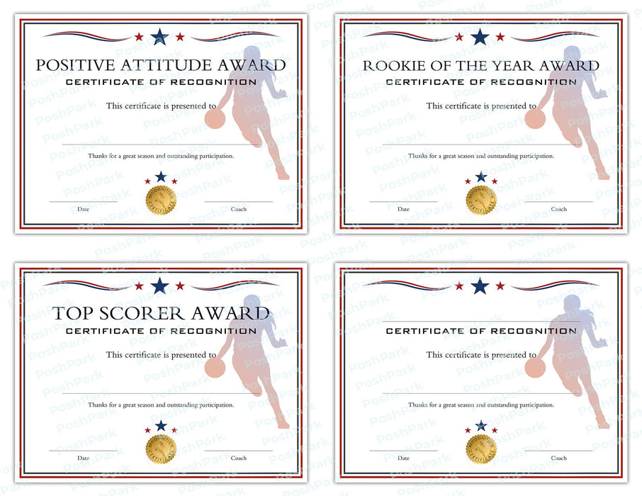 16 PRINTABLE End of Season Basketball Award Certificates for Girls | PDF Red White Blue