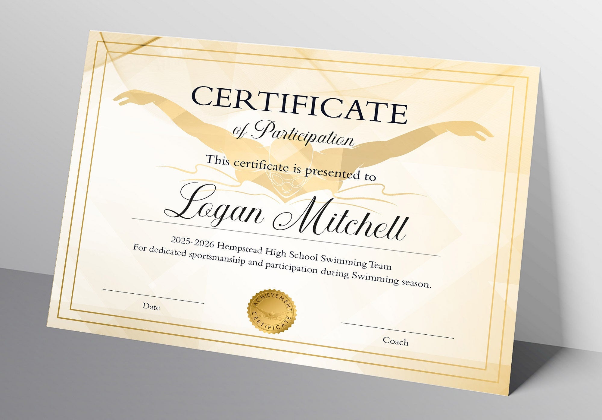 Editable Swimming Certificate Template, Printable Swimming Award — Posh ...