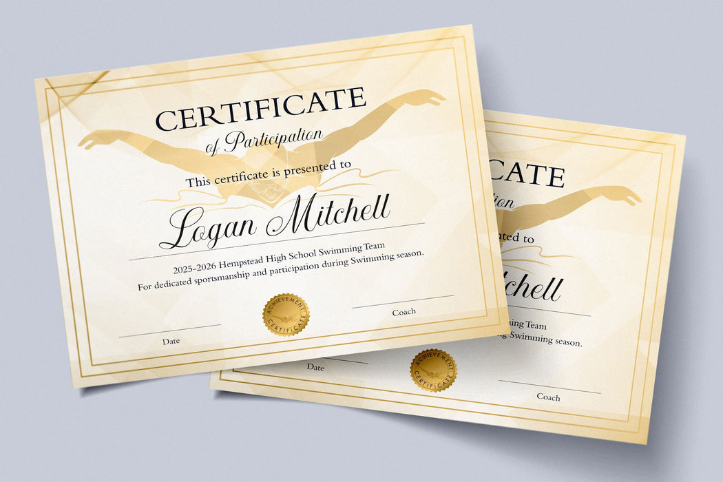 Editable Swimming Certificate Template, Printable Swimming Award