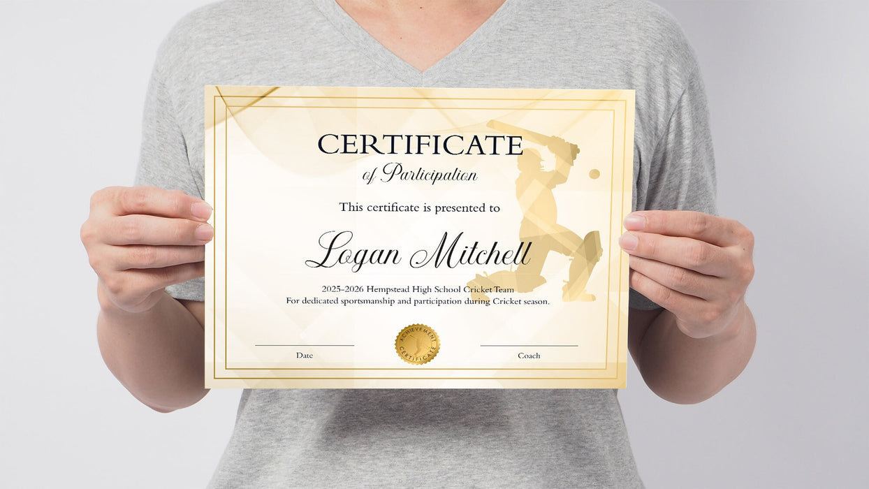 Editable Cricket Certificate Template, Printable Cricket Award for Team Sports