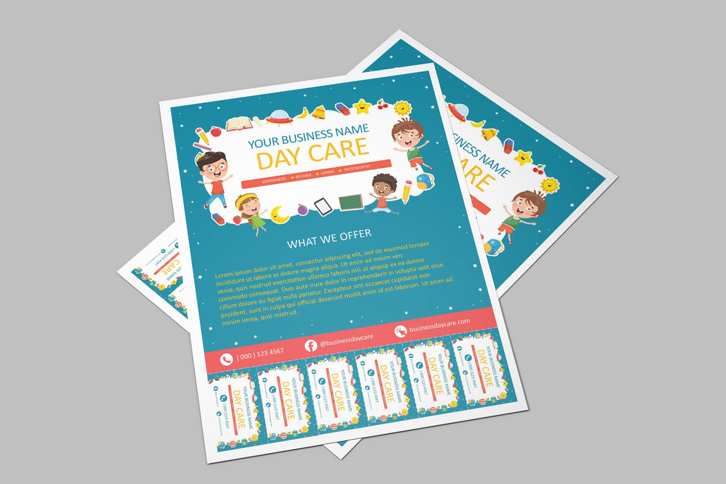 EDITABLE Daycare Flyer Template with Tear-off Tabs, Daycare Stationery for Your Daycare Business