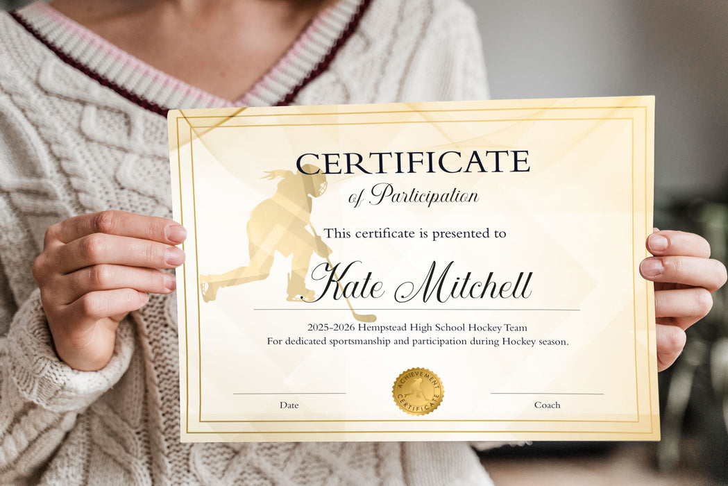 Editable Girls Hockey Certificates, Printable Hockey Award for Girls Sports