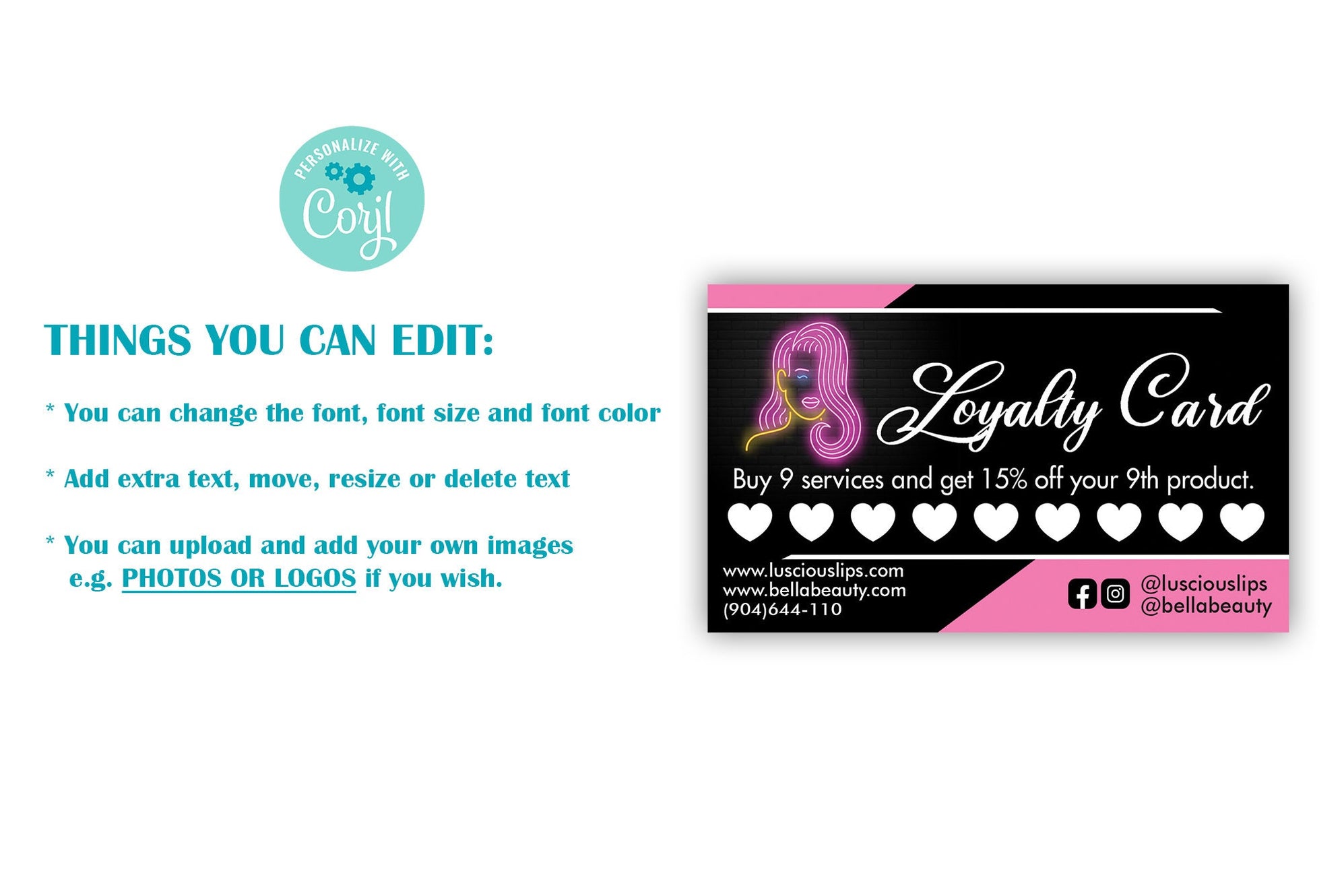 Editable Hair Salon Customer Loyalty Rewards Cards Digital - Posh Park