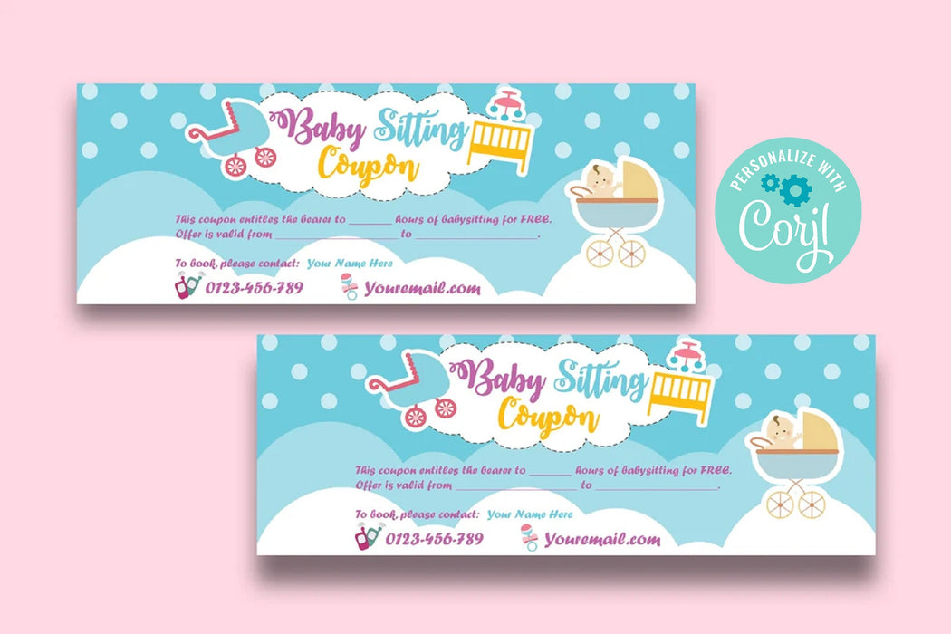 EDITABLE  Baby Sitting Coupon Template | PRINTABLE Babysitter Voucher Template | Coupon for Babysitting Services