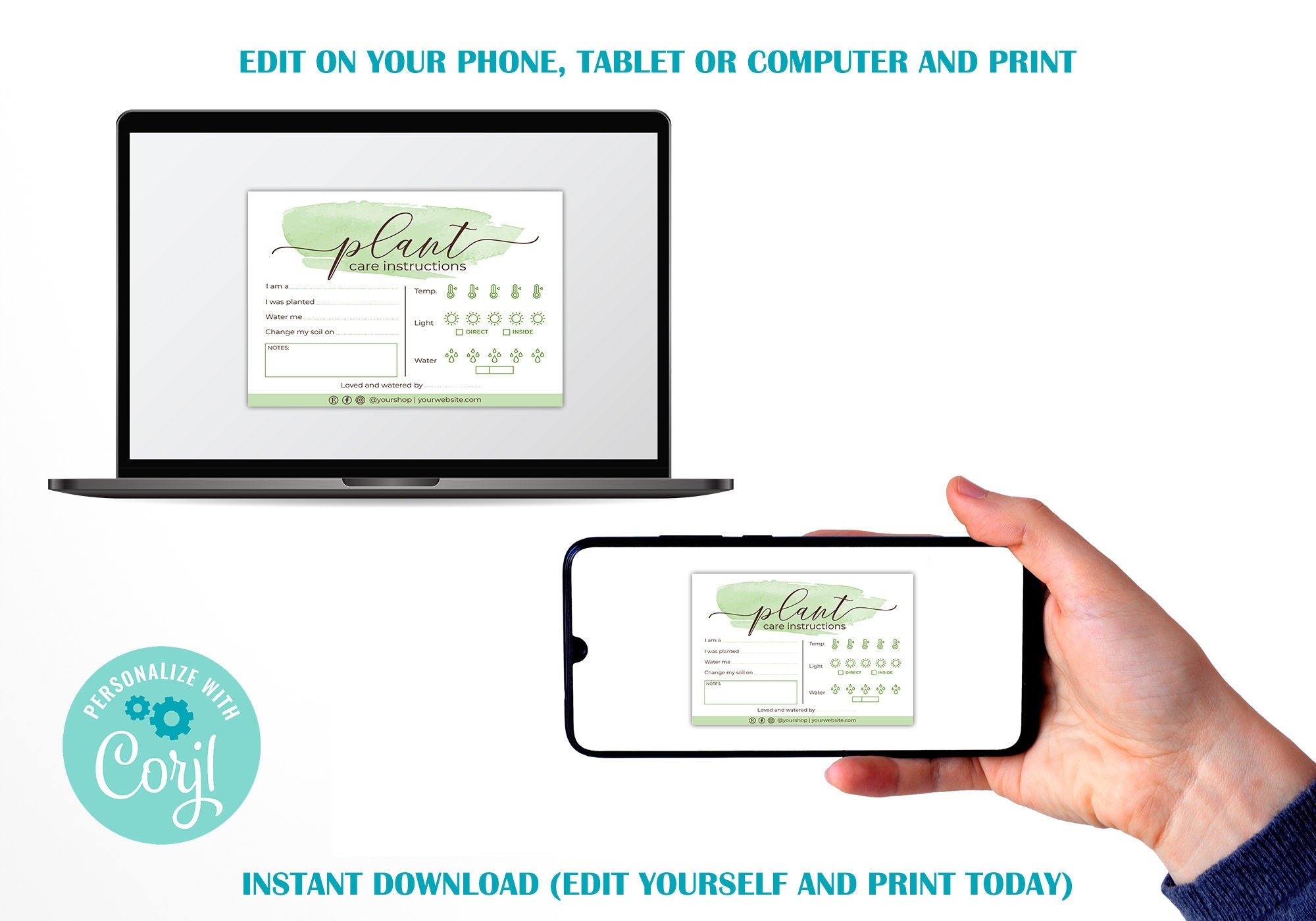 EDITABLE Plant Care Card Printable, Plant Care Template, Multi Use Pla ...