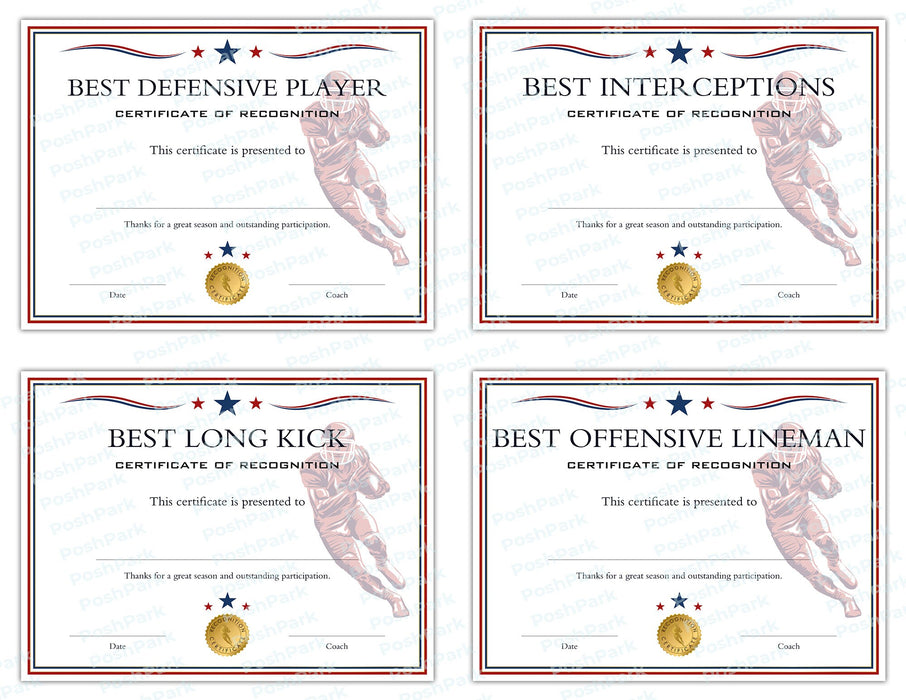 20 Plus PRINTABLE End of Season Football Award Certificate Templates | PDF Format Red White Blue
