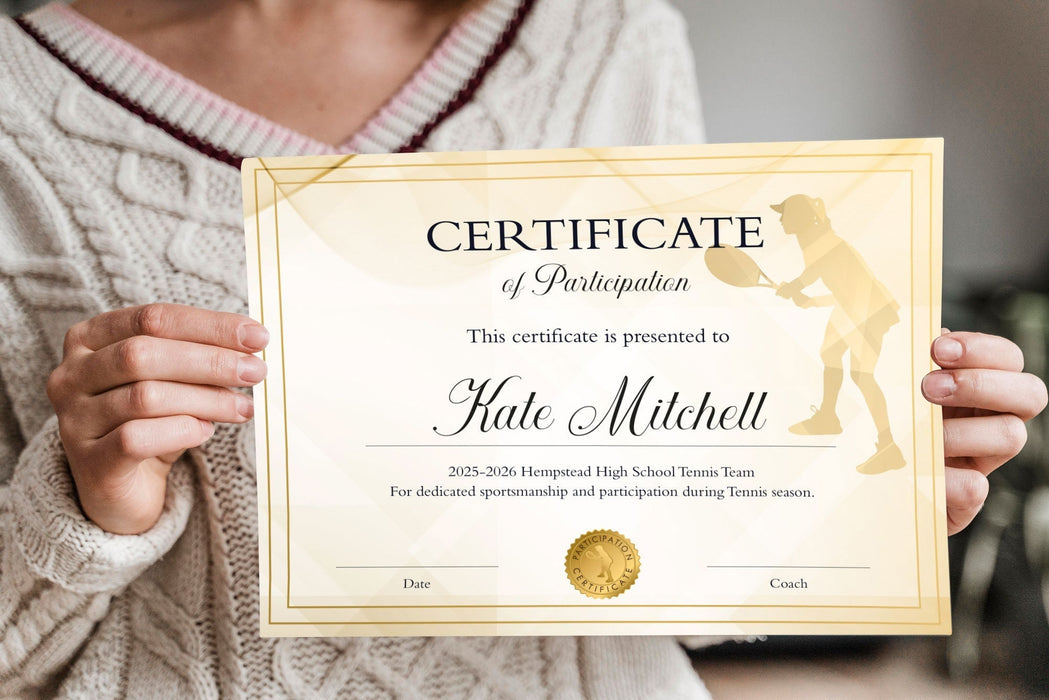 Editable Tennis Certificate Template for Girls, Minimalist Printable Tennis Award