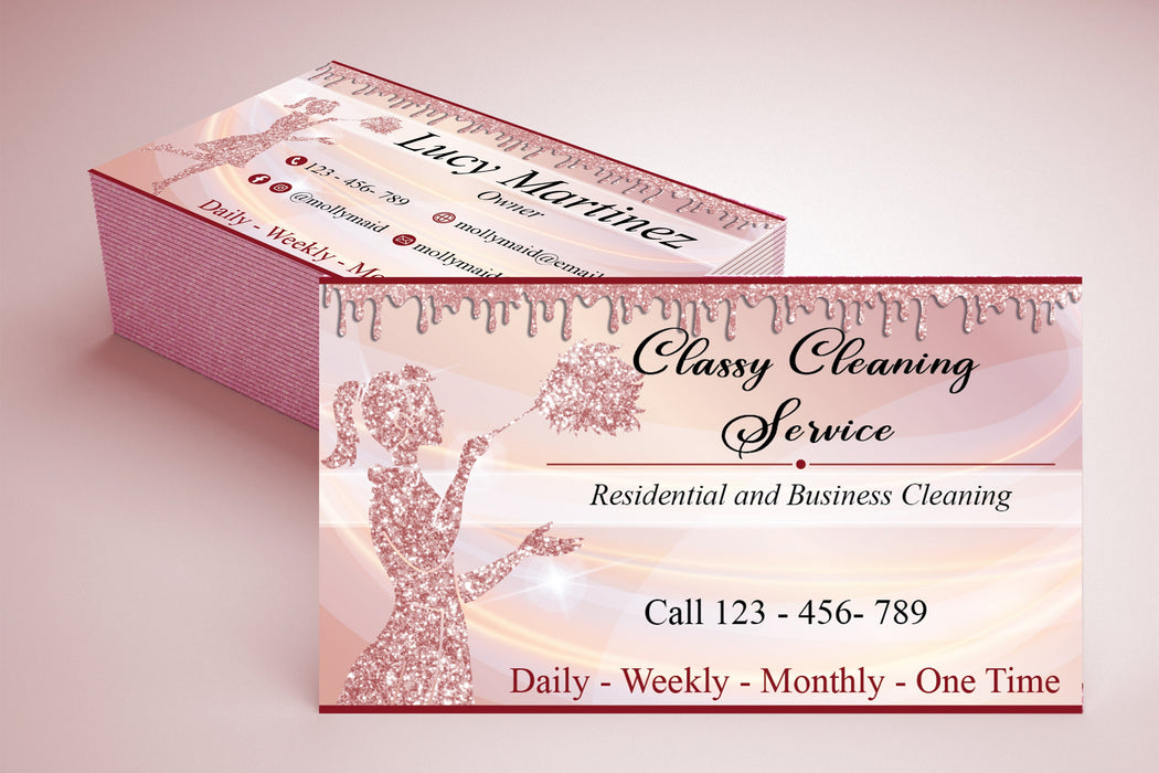 Customizable Cleaning Service Business Card Template, Female Business Owner Residential and Commercial Cleaning Business Card