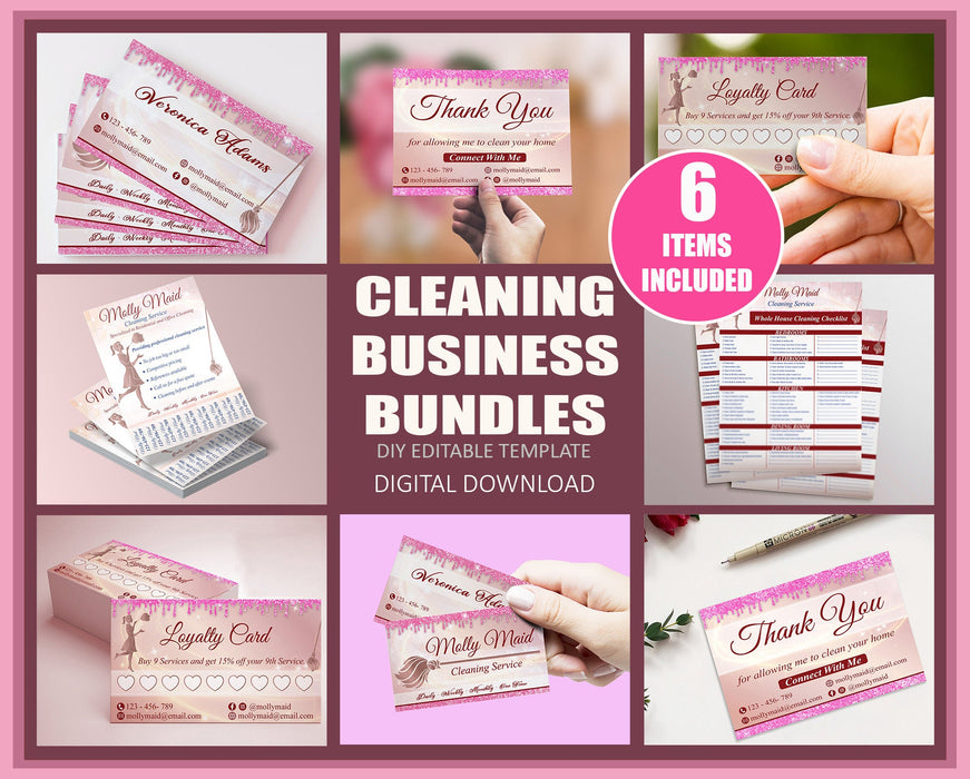 Cleaning  Business Startup Bundle, Cleaning Flyer, Cleaning Thank You Card, Cleaning Loyalty Card, Cleaning Business Card
