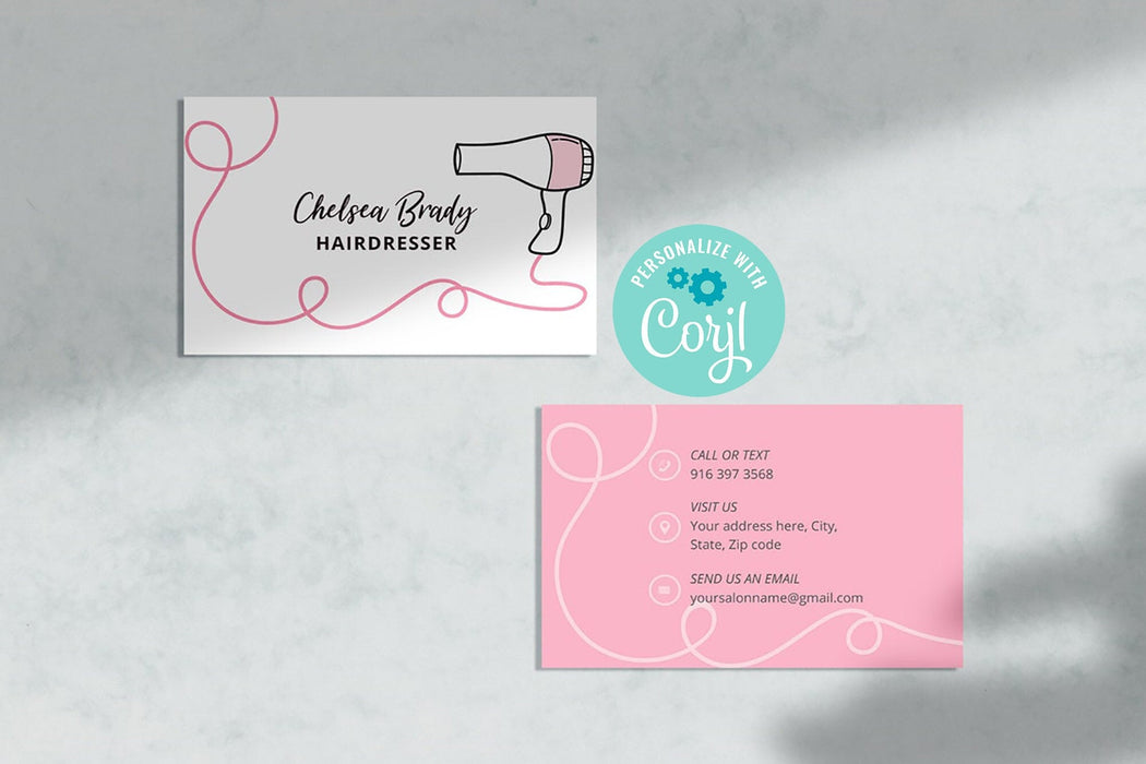 Editable Hair Salon Business Card With Logo | Downloadable Hair Salon Business Card With Own Logo | Salon  Business Card | Pink Business Card | Cute Business Card