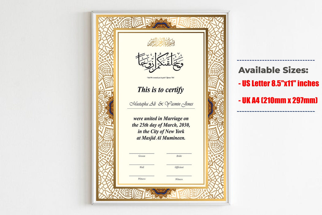 Islamic Marriage Certificate Size