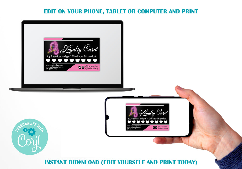 Editable Hair Salon Customer Loyalty Rewards Cards Digital
