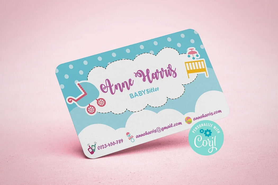 Cute Babysitting Business Card Template, Editable Babysitting Business Card Download, PRINTABLE Business Card for Babysitting Services