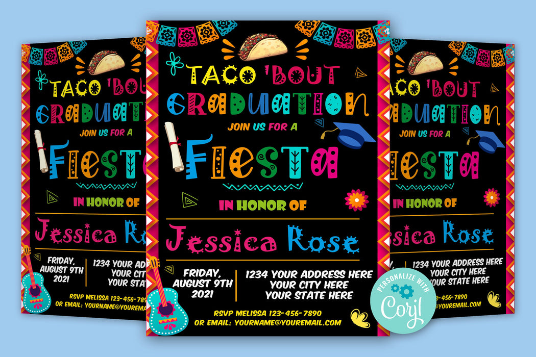 Editable Taco Bout Fiesta Graduation Party Invite