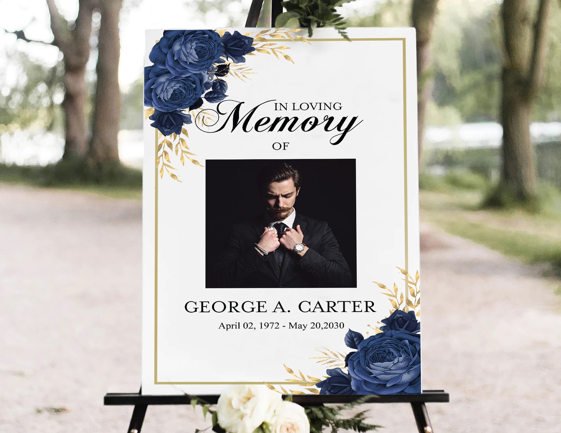 Editable 9+ Piece Navy Blue Rose Funeral Program Template with Picture ...