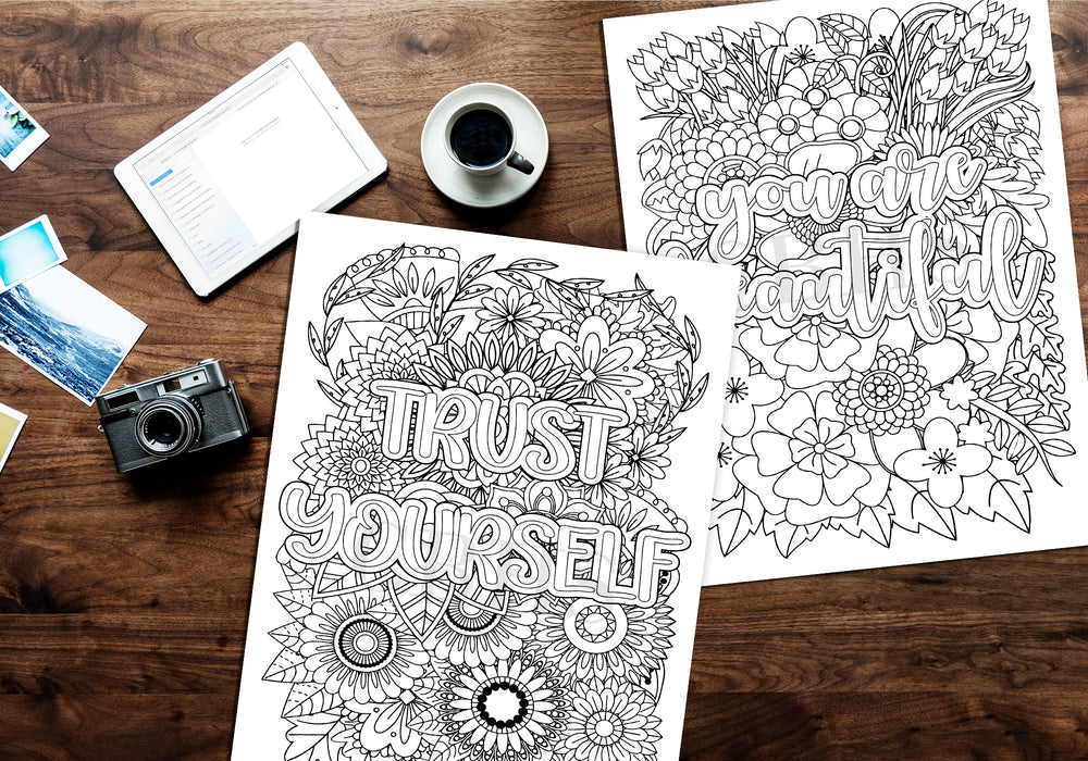 PDF Adult Motivational Quote Floral Pattern Coloring Pages