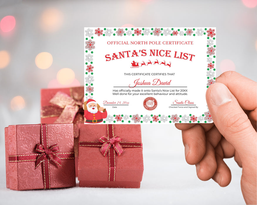 Editable Christmas Nice List Certificate Mini Card Size