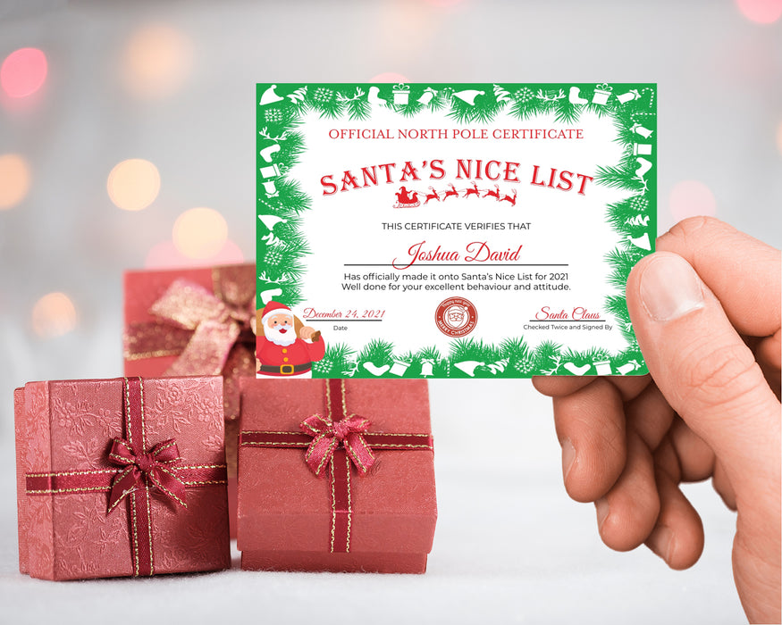 Editable Mini Nice List Certificate from Santa For Kids